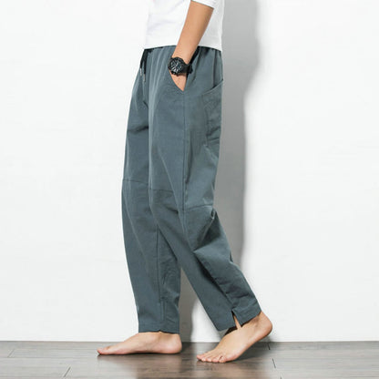 Buddha Stones Casual Men's Solid Color Cotton Drawstring Pants With Pockets
