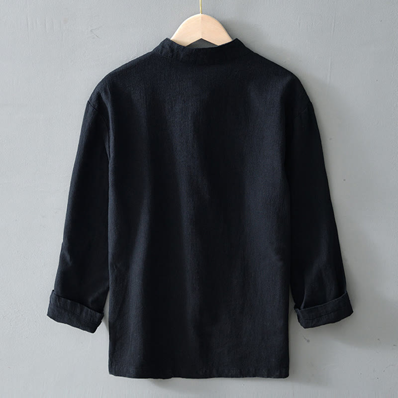 Buddha Stones Frog-Button Chinese Tang Suit Cotton Linen Men Jacket Shirt With Pockets