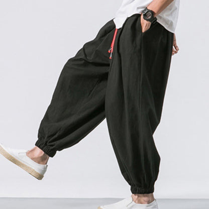 Buddha Stones Casual Sports Men's Solid Color Cotton Drawstring Pants With Pockets