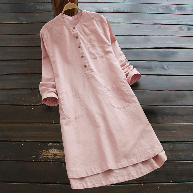 Buddha Stones Solid Buttons Long Sleeve Women's Shirt With Pockets