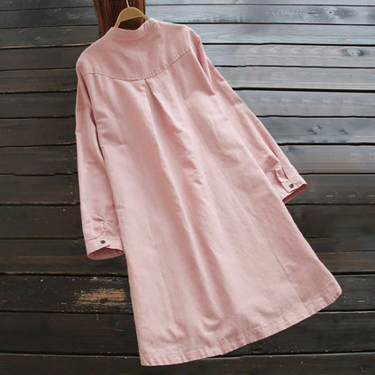 Buddha Stones Solid Buttons Long Sleeve Women's Shirt With Pockets