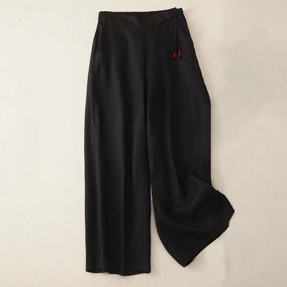 Buddha Stones Casual Solid Color One Button Women's Capri Wide Leg Pants With Pockets