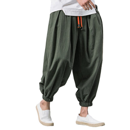 Buddha Stones Casual Sports Men's Solid Color Cotton Drawstring Pants With Pockets