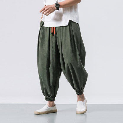 Buddha Stones Casual Sports Men's Solid Color Cotton Drawstring Pants With Pockets