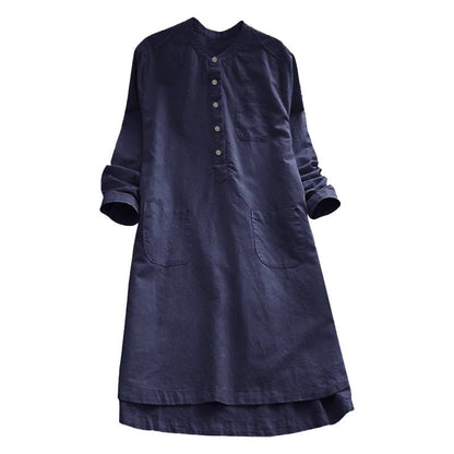 Buddha Stones Solid Buttons Long Sleeve Women's Shirt With Pockets