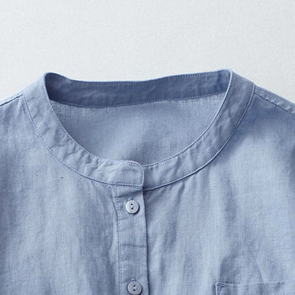 Buddha Stones Solid Color Button Three Quarter Sleeve Shirt