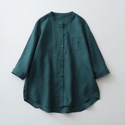 Buddha Stones Solid Color Button Three Quarter Sleeve Shirt