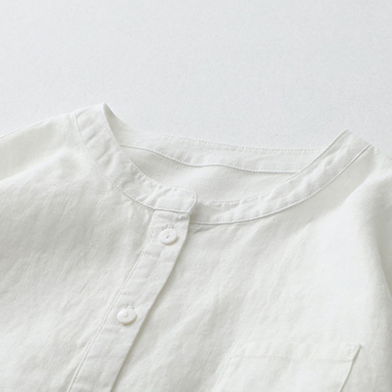 Buddha Stones Solid Color Button Three Quarter Sleeve Shirt