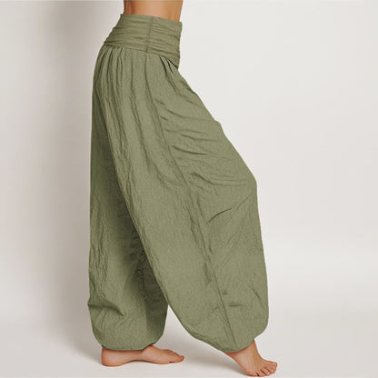 Buddha Stones Sun Moon Stars Pattern Women's Elastic Waist Harem Pure Cotton Pants