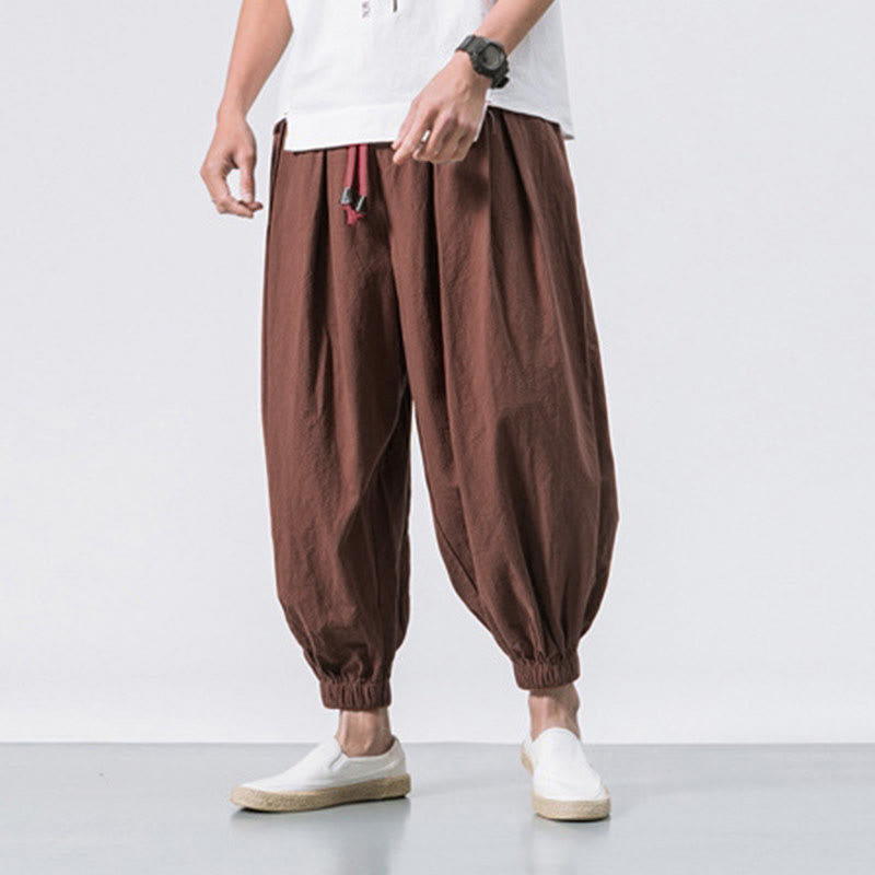 Buddha Stones Casual Sports Men's Solid Color Cotton Drawstring Pants With Pockets