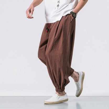 Buddha Stones Casual Sports Men's Solid Color Cotton Drawstring Pants With Pockets
