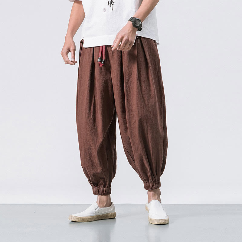 Buddha Stones Casual Sports Men's Solid Color Cotton Drawstring Pants With Pockets