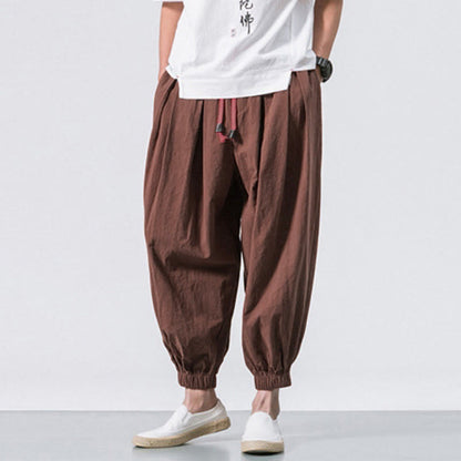 Buddha Stones Casual Sports Men's Solid Color Cotton Drawstring Pants With Pockets