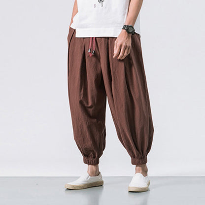 Buddha Stones Casual Sports Men's Solid Color Cotton Drawstring Pants With Pockets