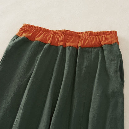 Buddha Stones Color Contrast Corduroy Cotton Women's Thermal Fleece-Lined Harem Pants With Pockets
