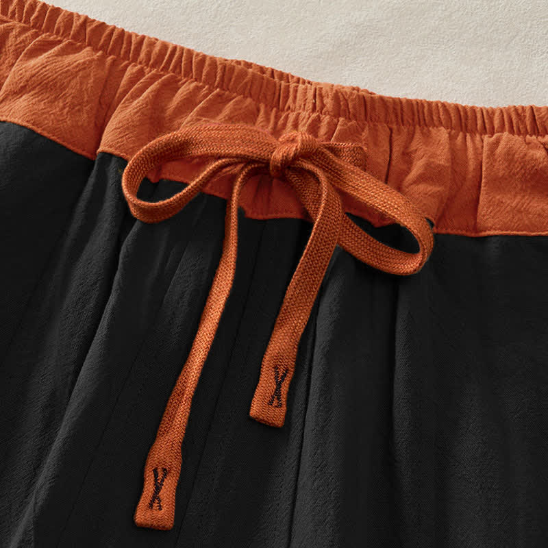 Buddha Stones Color Contrast Corduroy Cotton Women's Thermal Fleece-Lined Harem Pants With Pockets