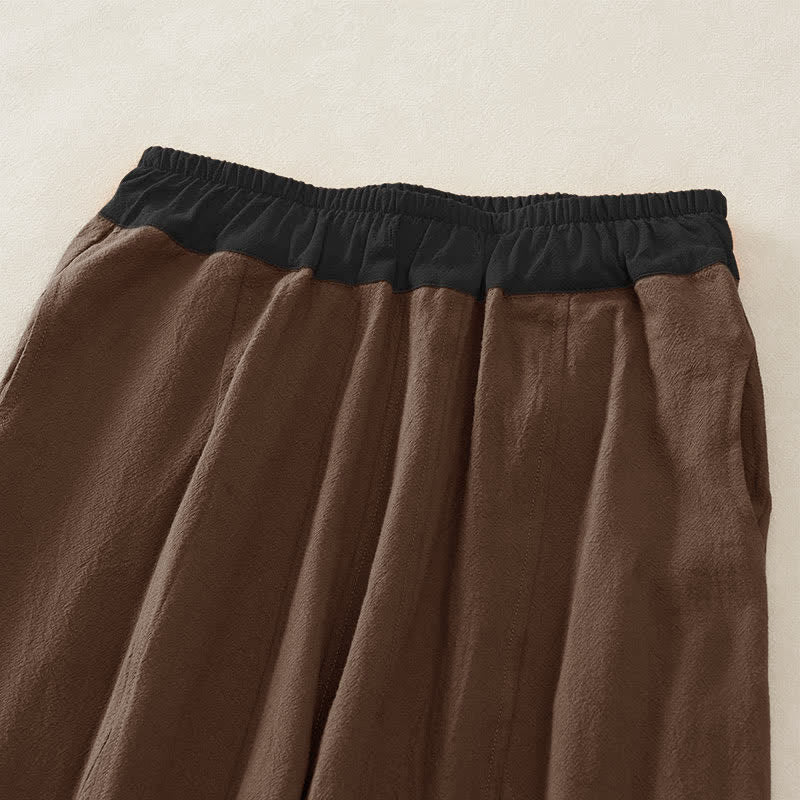 Buddha Stones Color Contrast Corduroy Cotton Women's Thermal Fleece-Lined Harem Pants With Pockets