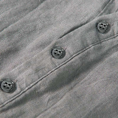 Buddha Stones Solid Color Short Sleeve Half Button Shirt Cotton Linen Men Clothing